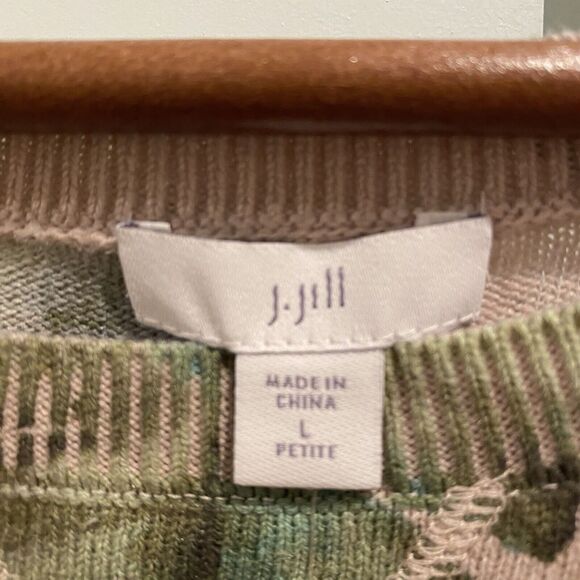 J Jill Sweater Women Petite LP Pink Green Pullover Royal Palm Leaf Printed NWT - Picture 6 of 16